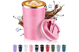 Volhoply 13 oz Stainless Steel Insulated Travel Coffee Mug with Fip Lid,Reusable Double Wall Vacuum Metal Coffee Cup,Portable