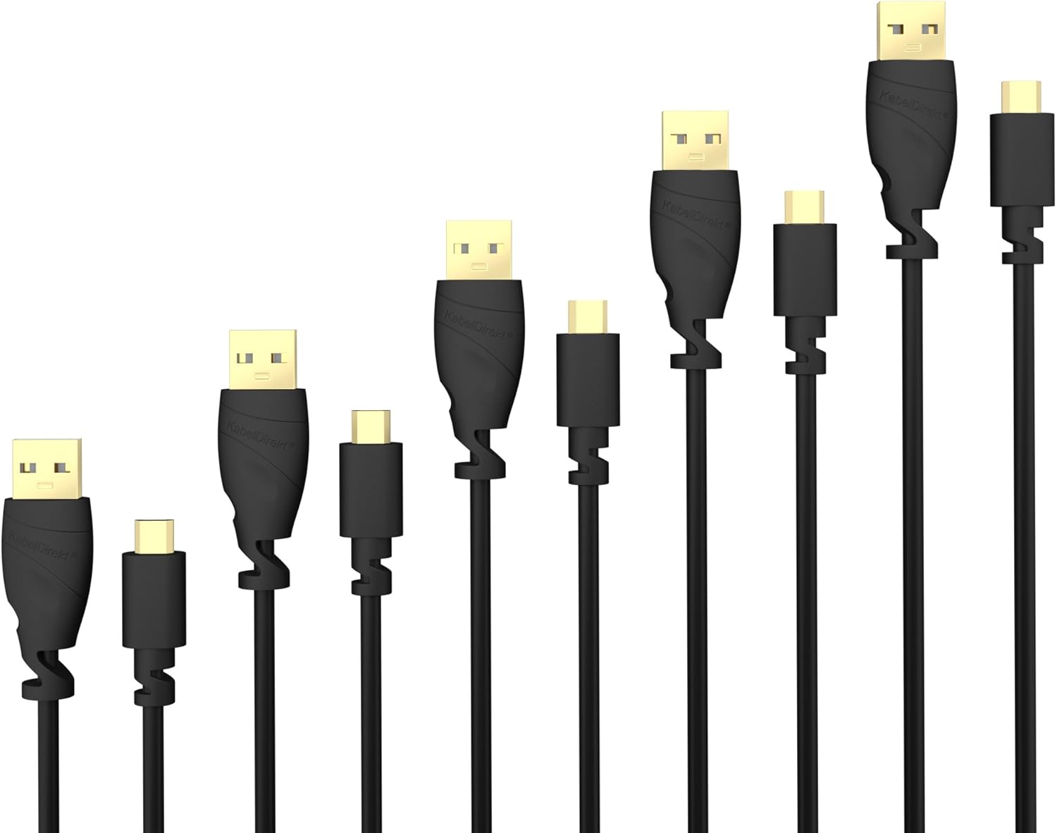 KabelDirekt - 5 x 1.5m Micro USB Cable (USB 2.0, Synch & Charge Cable, black) TOP Series, 5 x 1.5 m