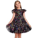 ABEWIP Girls Sequin Tulle Dress Rainbow Star Ruffle Sparkle Toddler Girl Kids Party Bridesmaid Wedding Gown Dresses