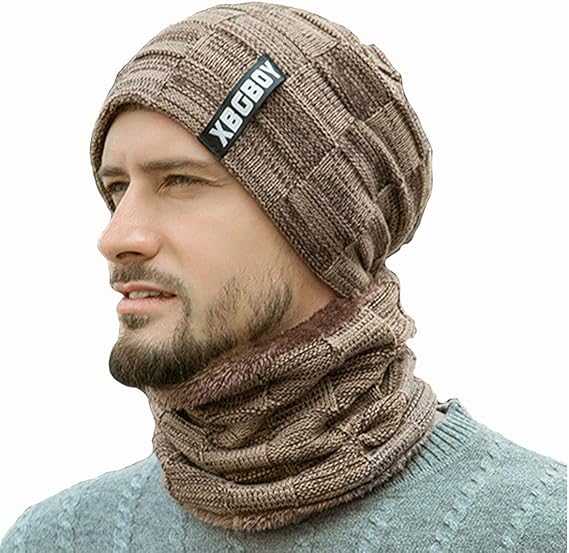 Amazon ニット帽子 襟巻き 2点セット メンズ 保温 防寒 冬用 ハット 帽子 ニットキャップ カッコイイ お出かけ 暖かい ニットハット 45 フリーサイズ カーキ ニット 通販