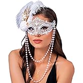 Campsis White Masquerade Mask, Feather Masquerade Ball Mask, Venetian Party Masks for Women