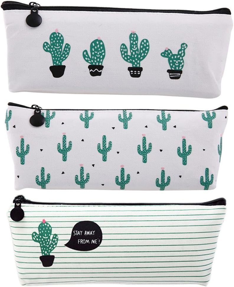 August Dream Canvas Pencil Case Box Pen Pouch Coin Purse Pouches Cosmetic Makeup Bag Cactus Pastoral Bandage Set of 3