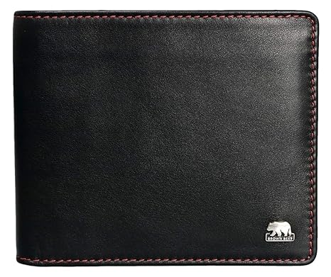Brown Bear Geldbörse klein Herren Leder Schwarz Rot flach ohne Münzfach hochwertig Querformat Geldbeutel Männer Portemonnaie 