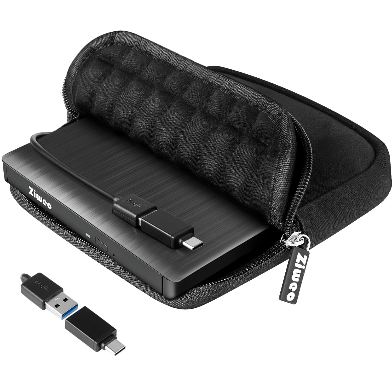 Photo 1 of External USB 3.0 Type-C CD DVD +/-RW Drive - Portable CD ROM Reader & DVD Burner with Protective Carrying Case for Laptop/Desktop PC/Mac/Windows/Linux