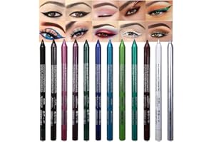 evpct 12Pcs Green Blue White Black Brown Purple Color Gel Glitter Eyeliner Pencils Set for Women Waterline Waterproof Smudge Proof lapiz de ojos delineador de ojos contra el agua Eye Liner Makeup 1-5