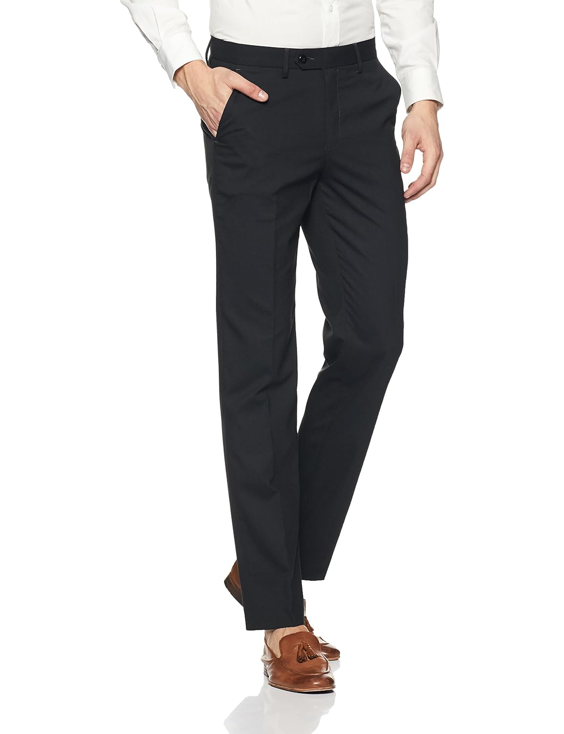 peter england men's slim fit formal trousers