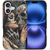 CARLOCA for iPhone 17 Case Full Body Hybrid 2-Layer Matte Hard Shell Silicone Protective Case for iPhone 17 Pattern Skeleton Girl Love Day of The Dead