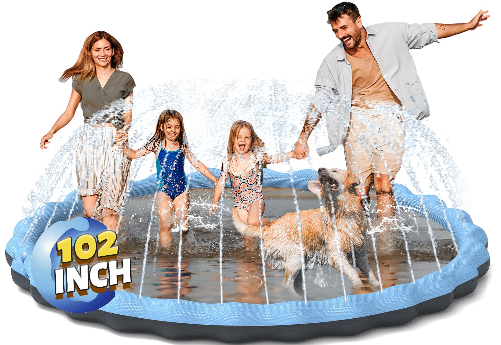 Photo 1 of Non-Slip Splash Pad for Kids and Dogs, Hyperzoo 102" Extra Large Sprinkler Splash Pad for Kids Ages 4-8, Thickened Sprinkler Play Mat Backyard Summer Outdoor Water Toy for 3 Age+ Toddlers Boys Girls