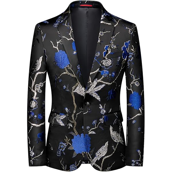 MOGU Mens Metallic Jacquard Blazer Slim Fit Elegant Tuxedo Suit