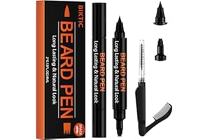 BIKTIC 3-Pack Beard Pen Filler for Men, Waterproof & Sweat Proof Long-Lasting Beard Pen Kit with 2 Fillers & 1 Double-Headed Brush – Effectively Enhances Facial Hair (Black)