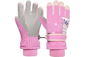 Rhino Valley Snow Gloves for Kids, Waterproof Ski Gloves for Cold Weather, Non-Slip Kids Waterproof Mittens with Adjustable Magic Tape, Boys/Girls Snow Mittens for Winter Outdoor Activities