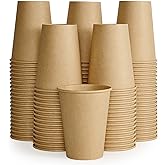 LITOPAK 100 Pack 12 oz Kraft Paper Coffee Cups for Water, Juice, and Tea, Disposable Hot Coffee Cups for Home, Restaurant, Store, and Cafe