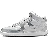 Nike Court Vision Mid Shoe for Men, CU6620, White metallic silver, 40.5 EU