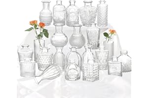 KAMJUNTAR Glass Bud Vase Set of 22, Small Vases for Flowers, Clear Centerpieces, Mini in Bulk Rustic Wedding Decorations, Vintage Look Home Table Flower Decor