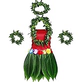 6 Pcs Hawaiian Woman Costume Include Hula Skirt Crop Top Hawaiian Flower Leis Necklace Bracelet for Halloween Cosplay