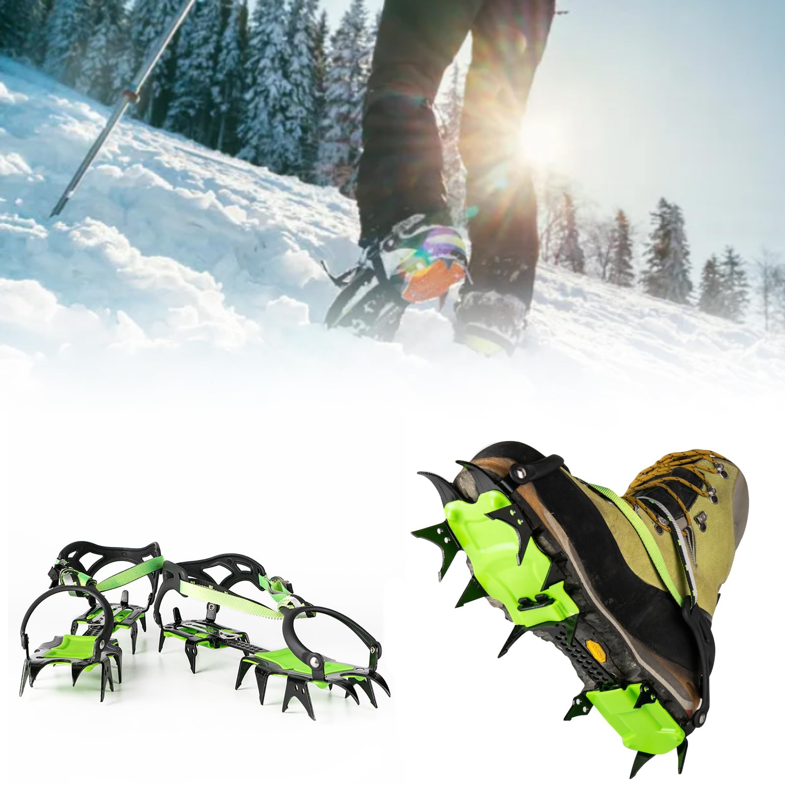 BRS-S1A Pair of 14-Tooth Crampons for Ice and Snow Traction Anti-Slip Cleats for Hiking Mountaineering Trekking Lawn Aerator Shoes with Adjustable Fit for Men and Women 40mm