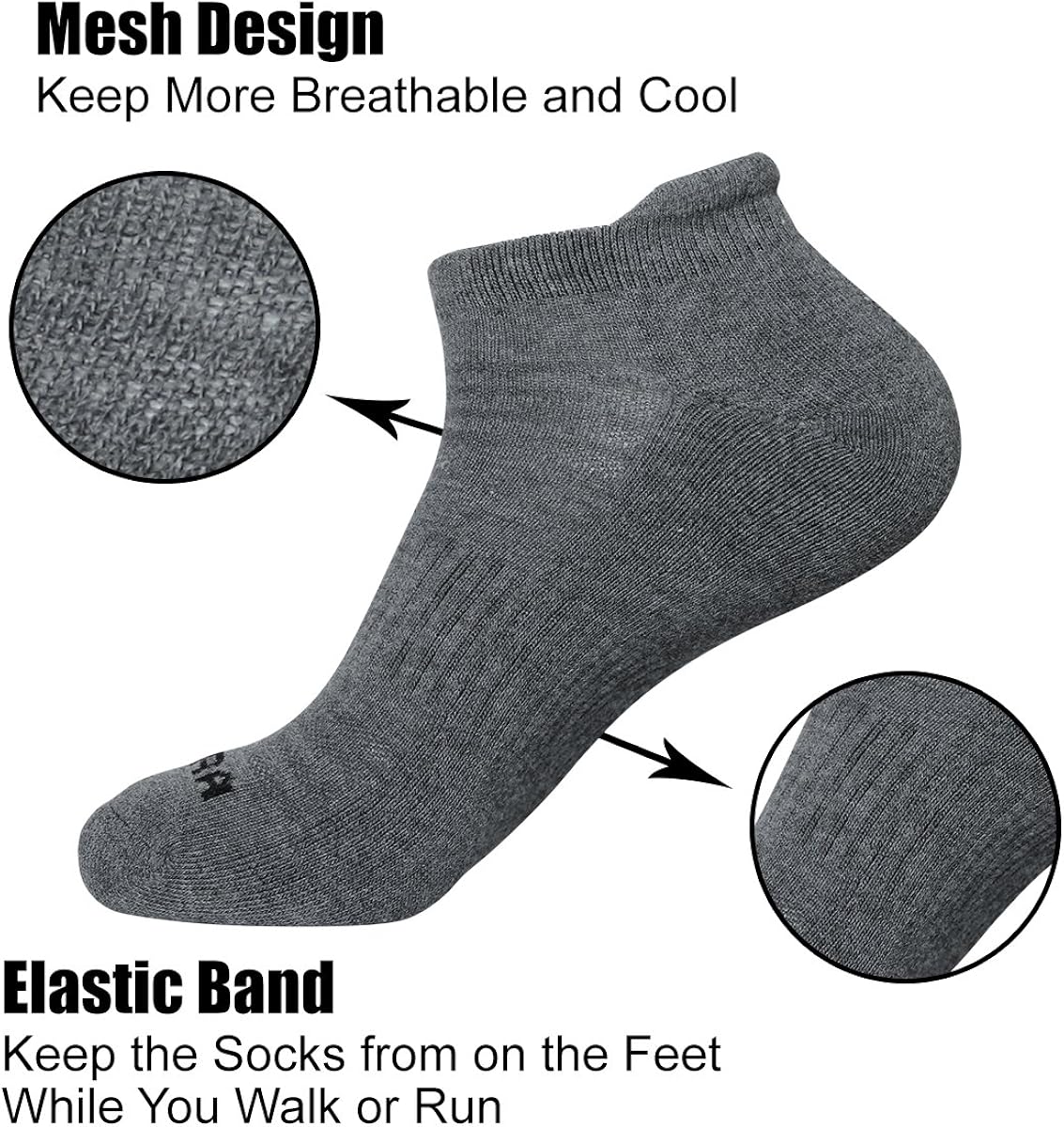 LITERRA Mens Ankle Socks 6 Pack Low Cut Athletic Running Cushioned Tab Socks: Clothing