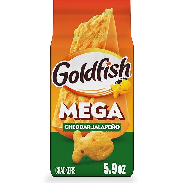 GOLDFISH MEGA BITES CHEDDAR JALAPEÑO CRACKERS, 5.9 OZ BAG