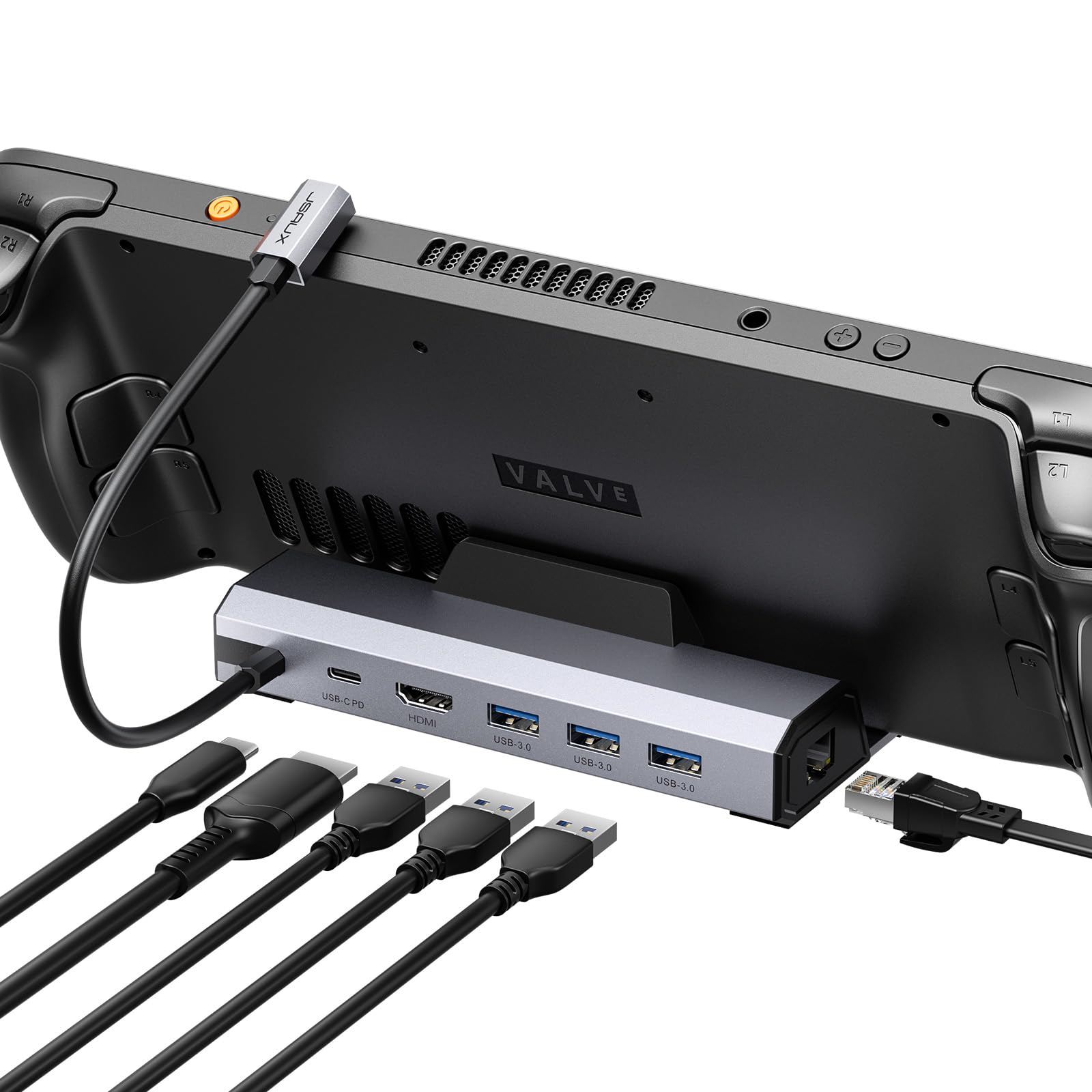 Photo 1 of JSAUX Upgraded Docking Station for Steam Deck OLED/ROG Ally X/Legion Go (S)/MSI Claw, 6-in-1 Steam Deck Dock with HDMI 4K@120Hz, Gigabit Ethernet, 3 USB A 3.0, 100W Charge, for Steam Deck-HB0603
