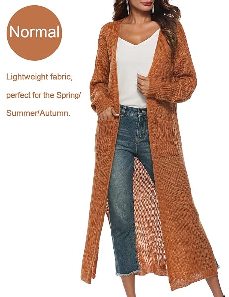 WOMENS CARDIGAN SWEATERS LONG SLEEVE LONG KNIT CARDIGAN LIGHTWEIGHT CHUNKY OPEN MAXI CARDIGAN SWEATER WITH POCKETS PUMPKIN M