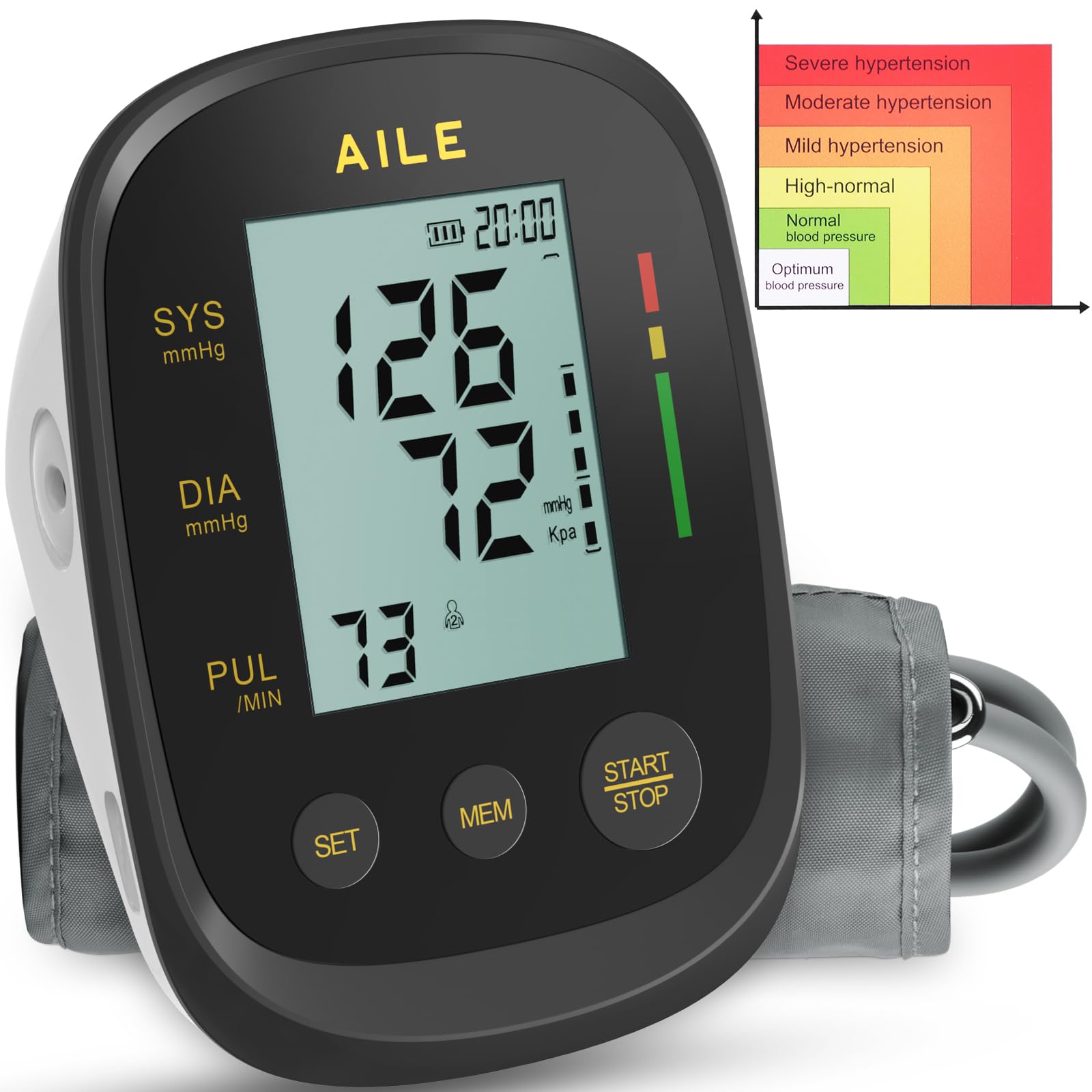 AILE Blood Pressure Monitors, Blood Pressure Machine Upper Arm Large Cuff(8.7"-16.5"), High Automatic BP Monitor Blood Pressure for Home Use, Manual Arm BP Machine, 2 * 99 Memory (WhiteBlack)