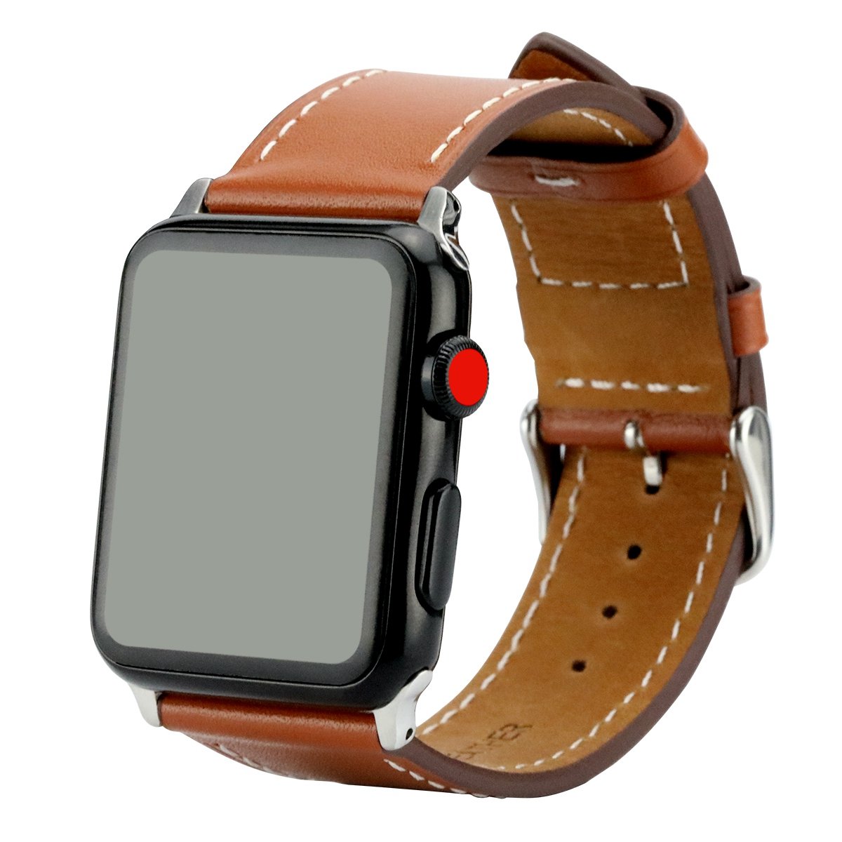 For Apple Watch Band 38mm,OMO Genuine Leather Iwatch Band Replacement Strap with Buckle Adapters for Apple Watch Series 3 Series 2 Series 1 Sport Edition 38mm Brown