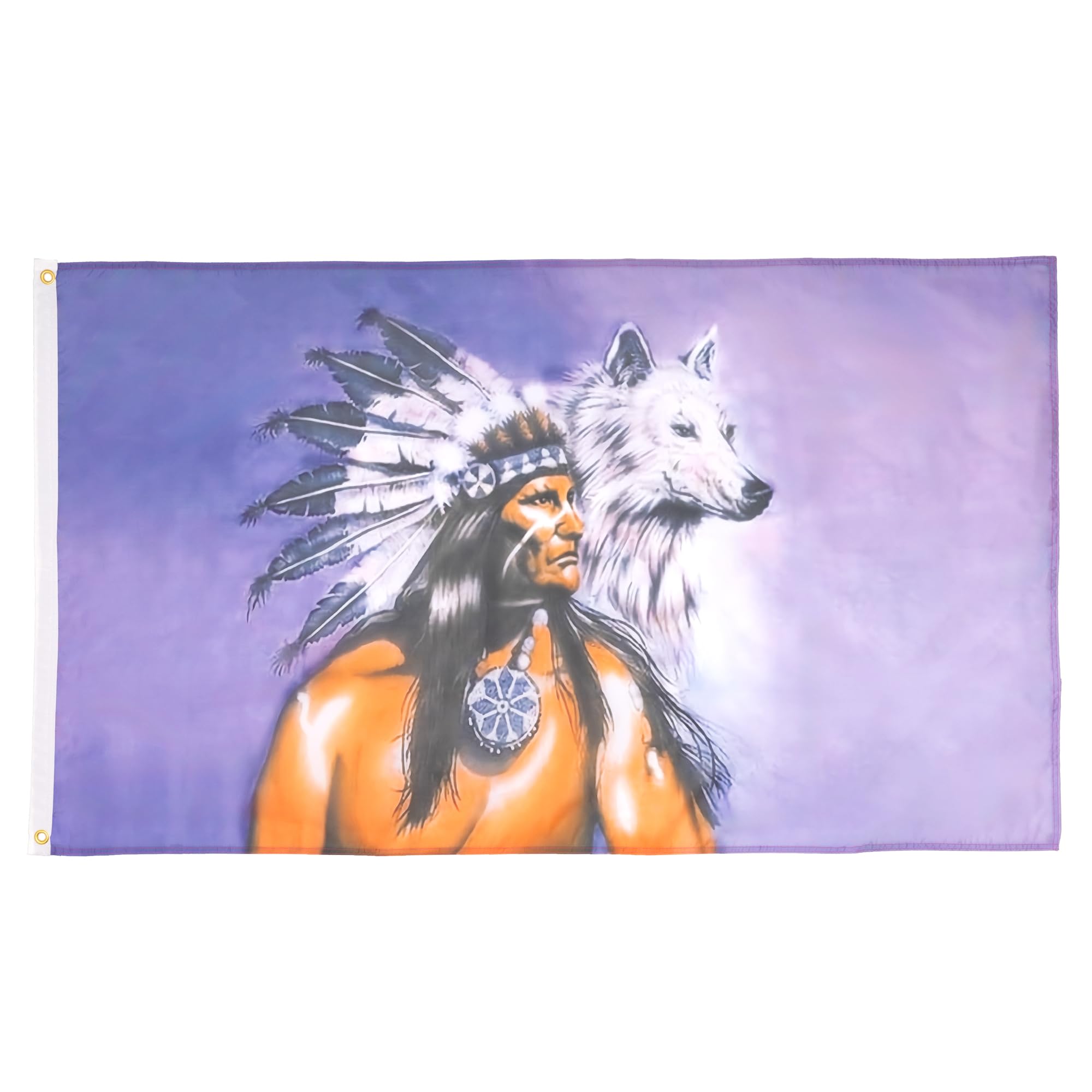 AZ FLAG - Indian With Wolf Flag - 3x5 Ft - 100D Polyester Native American Banner with Two Metal Grommets - Fade Resistant - Vivid Colors - 3' x 5' Feet - 150x90 Cm