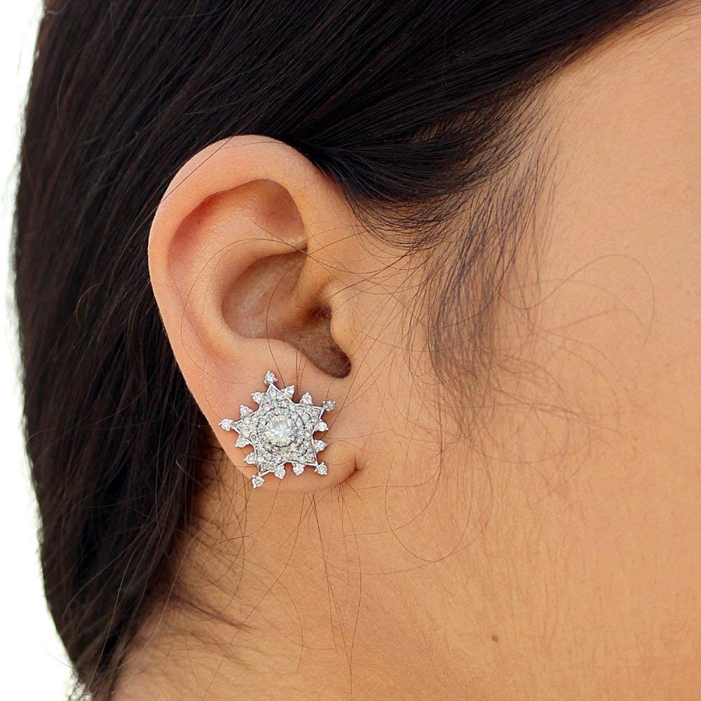 Genuine 2.24 ct. Diamond Pave Fine Stud Earrings Solid 18k