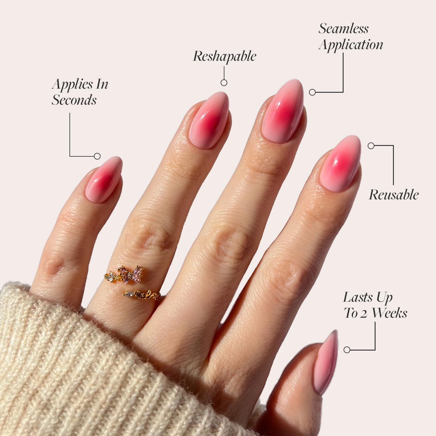 Glamnetic Press On Nails - Blushing Aura | Short Almond Trendy Pink with Ombre Center Nails in a Glossy Finish | 15 Sizes - 30 Nail Kit with Glue - Image 3