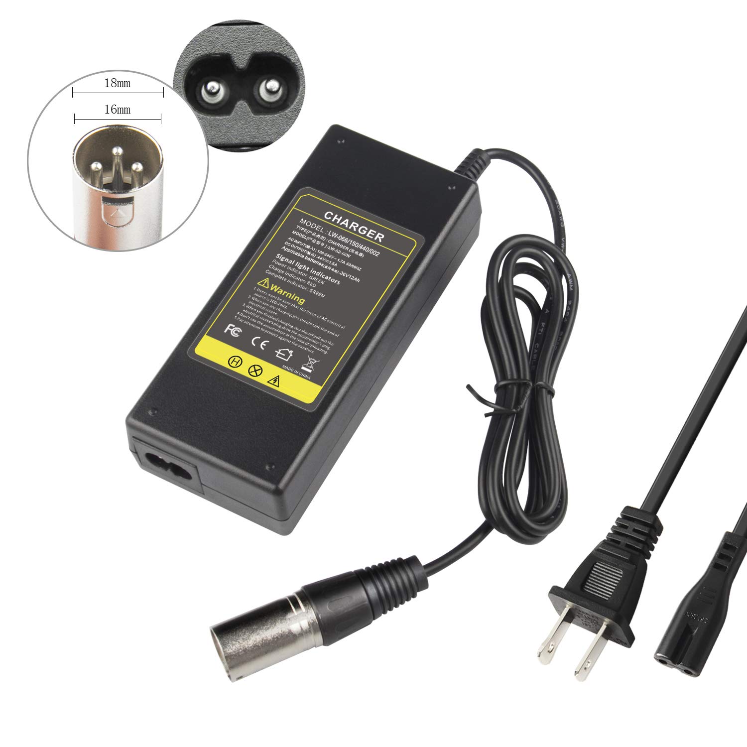 44V 1.5A Scooter Battery Charger (for 36V Lead Acid Battery) Razor MX500 MX650 SX500, Schwinn S600 S750 S1000 X1000, IZIP I600 I750 I1000, Mongoose M750, X-Treme X-600 650, Stealth X1000, Evo 500 1000