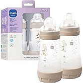 MAM 9oz Easy Start Anti-Colic Wide Neck Vented Baby Bottle, Medium Flow Breastfeeding-Like Nipple, Reduces Colic Gas & Reflux, Easy to Clean, BPA Free, 2+ Months, Made in Europe, 2 Pack, Unisex