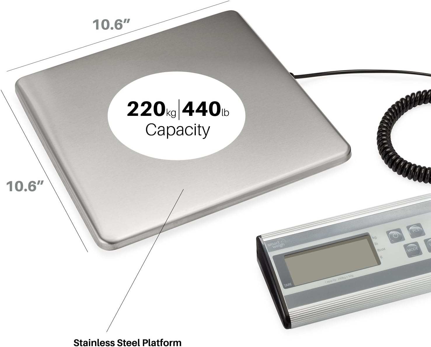 Smart Weigh Digital Heavy Duty Shipping and Postal Scale with Durable Stainless Steel Large Platform, 440 Pound Capacity x 6 oz Readability, UPS USPS Post Office Postal Scale and Luggage Scale : Office Products