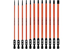 LOZAGU 12Pcs Long Torx Bit Set 6-Inch (152mm), T7 to T40, Magnetic Security Tamper Proof Star Bit Set,1/4 Inch Hex Shank | S2 Steel