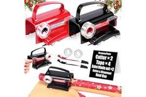 (2-Pack) Wheel Wrapping Paper Cutter & Tape Dispenser Dual Use-4 Tapes,2 Replace Blades-Christmas Gift Wrap Tool, Paper Roll 