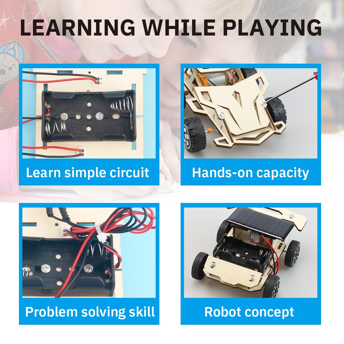 Giggleway DIY Wood Model Car Building Kits, Electric Motor Woodworking Project Science Kits for Kids, Hands on STEM Learning Project Kits, 3D Puzzles Educational and Learning Toys for Boys & Girls