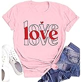 Valentine Day Shirt for Women Love Heart Graphic Shirts Causl Loose Short Sleeve Summer Tops