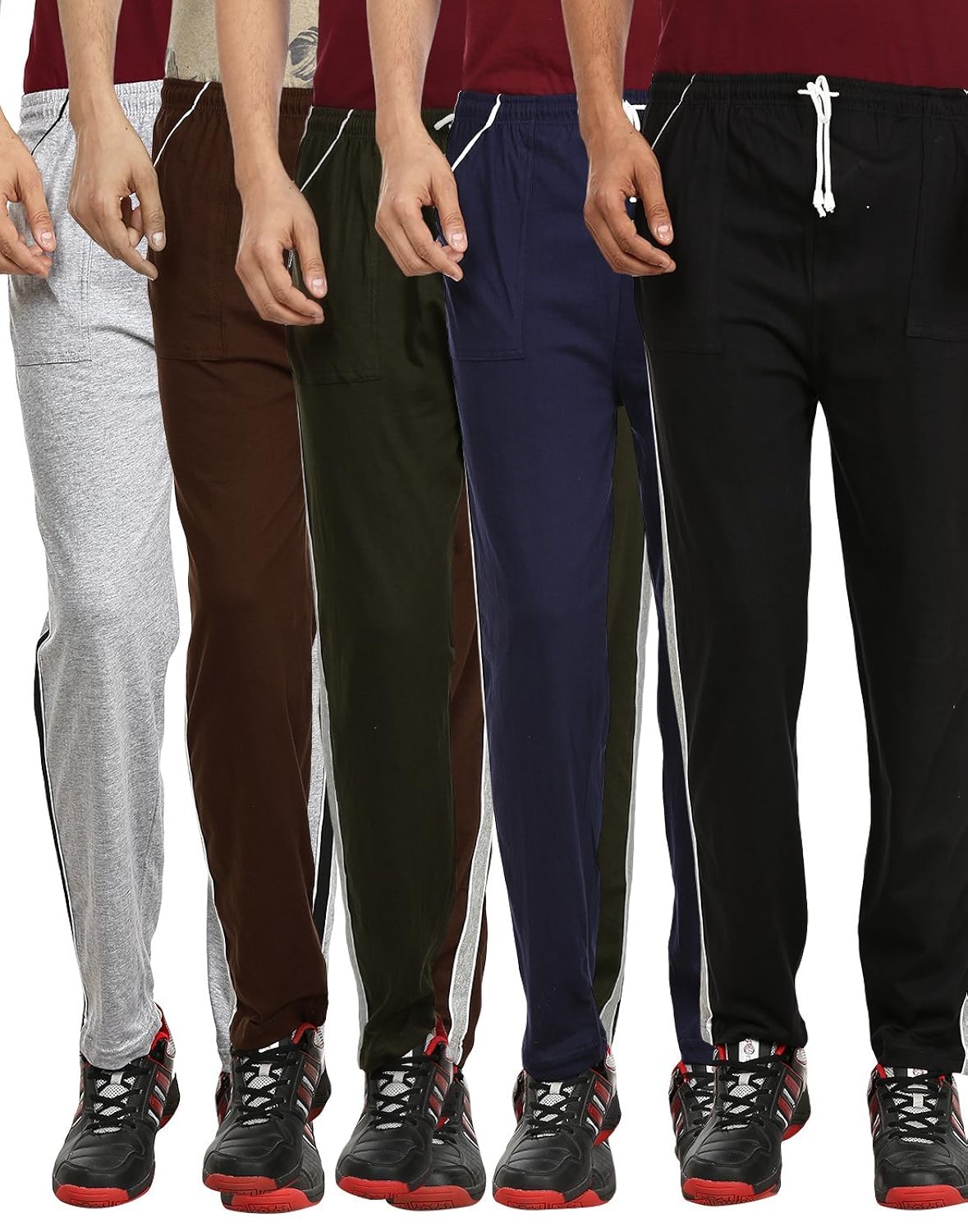 gumber pack of 5 multicoloured solid pyjamas (ge_vt_pja_gry_blk_blu_grn_brn_5pc)