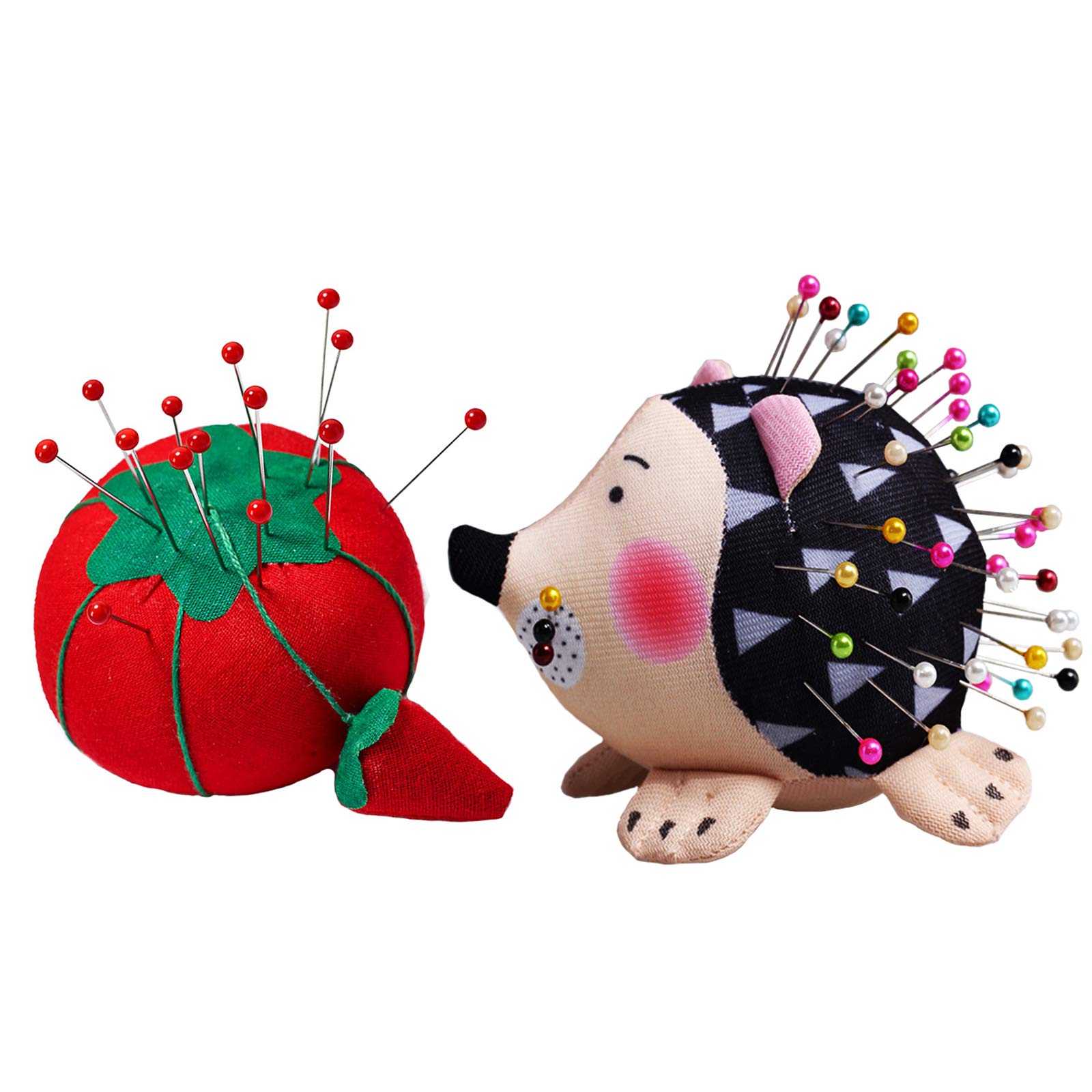 yeemeen 2PCS Pin Cushion (Hedgehog & Tomato), 100% Cotton Fabric, Polyester Fill, Art Craft Sewing Tools, Portable Size, Nice Gift for Mother Kid Friend