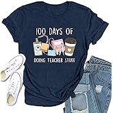Qskall 100 Days of School Shirt for Women 100th Day of School Tshirts Teacher Tee Top