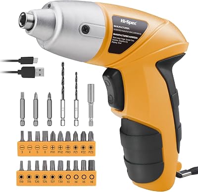 Hi-Spec 34pc Yellow 3.6V Rechargeable Electric Screwdriver Kit