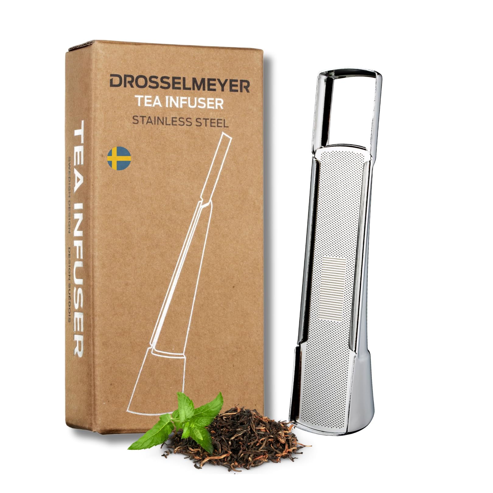 Drosselmeyer DDG Infuser Stainless Steel Tea Strainer and Spoon 2-in-1 Elegant Swedish Design Silver, 17 x 9 x 4 cm, TIBP01S
