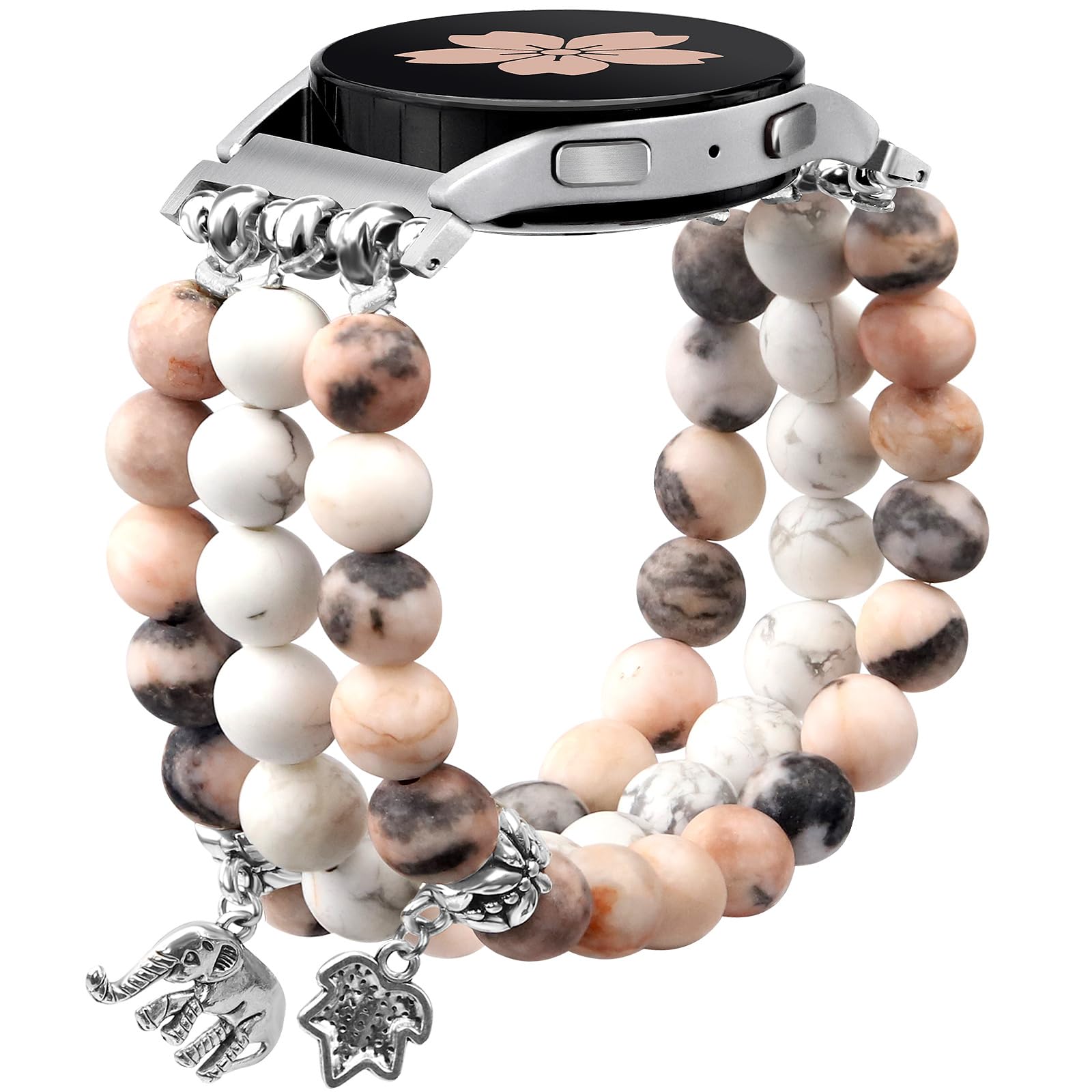 Newlibery Natural Stone Bracelet Beaded Band Women 20mm Compatible with Samsung Galaxy Watch 7/6/5/4/Active 2/4 Classic/6 Classic/5 Pro/FE 40mm 42mm 43mm 44mm 45mm 46mm 47mm