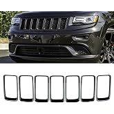 KYYET 7Pcs Front Bumper Rings Grill Vent Insert Trim Cover Compatible with 2014 2015 2016 Jeep Grand Cherokee Gloss Black