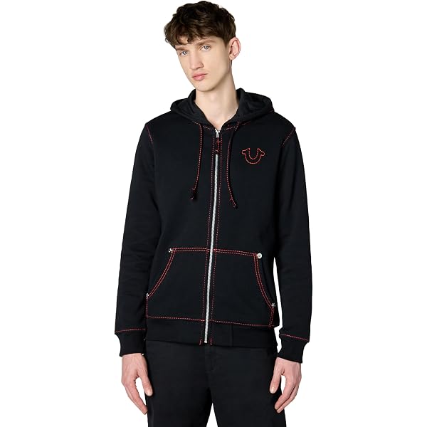 True Religion mens Buddha Logo Zip Hoodie Hooded Sweatshirt, Red
