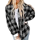 Asiertiy Womens Buffalo Plaid Flannel Shirt Long Sleeve Collar Button Down Blouses Lightweight Tops (XS-4XL)