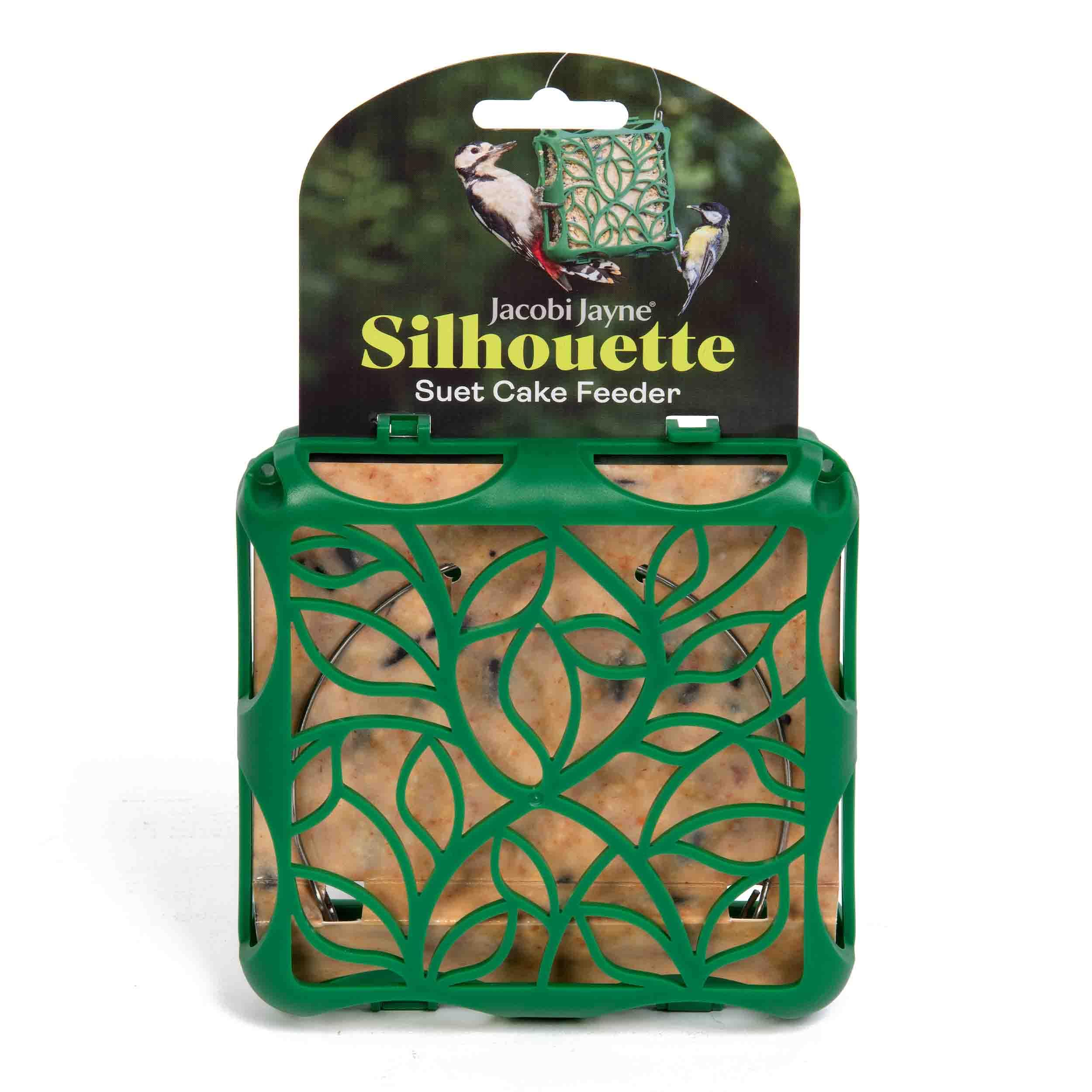 Hanging Bird Feeder for Garden Birds - Jacobi Jayne Silhouette Suet Cake Feeder - Attracts Clinging Species like Tits and Woodpeckers – Holds one Suet Cake (not included) – Durable and Easy to Hang