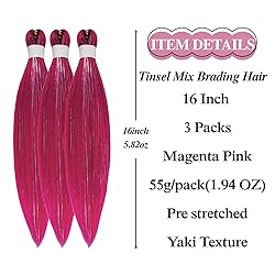 Tinsel Kids Braiding Hair Pre stretched Magenta