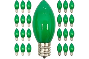 Doratale 25 Pack C9 Christmas Replacement Bulbs, Green Christmas Bulbs Vintage Ceramic Incandescent Light for Indoor Outdoor Patio Xmas Party String Lights, 7W Night Light, C9/E17 Intermediate Base