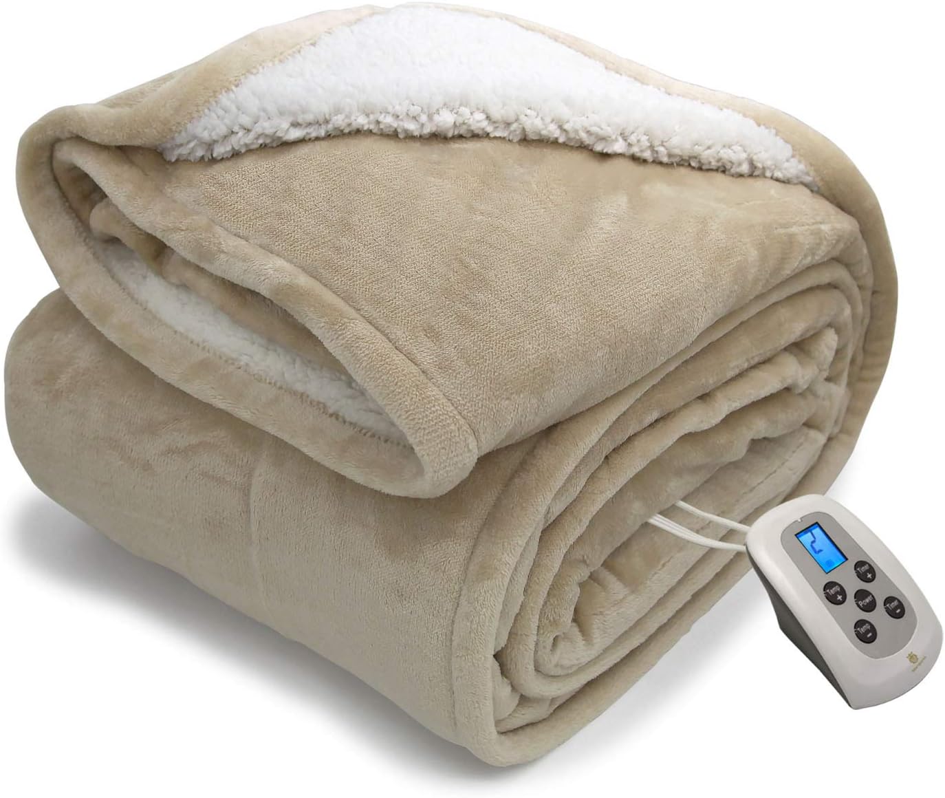 Twin Electric Blanket Heated Sherpa and Reversible Flannel Washable Throw ,Fast-Heating Full Body Warming Soft with 10 Heat Settings/Safety 10 Hours Auto-Off Controller 1 Year Warranty（62x84''Linen)