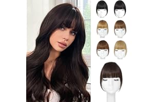 YBYMCAI Clip In Bangs-Fake Bangs Hair Clip Dark Brown Clip On Bangs Real Human Hair French Curtain Bangs For Women Clips French Bangs Hair Extensions Fringe With Temples Hairpieces Curved Bangs For Daily Wear